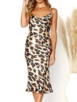 Women's Pajamas Nightgown Nightshirt Dress Leopard Dot Fashion Casual Soft Home Daily Bed Satin Breathable Straps Sleeveless Spring Fall Pink Navy Blue