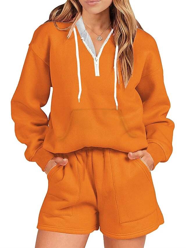 Women's Loungewear Sets Pure Color Sport Casual Comfort Home Street Daily Cotton Blend Breathable Hoodie Long Sleeve Hoodie Shorts Pocket Fall Winter Black Pink 9 Women's Loungewear Sets Pure Color Sport Casual Comfort Home Street Daily Cotton Blend Breathable Hoodie Long Sleeve Hoodie Shorts Pocket Fall Winter Black Pink - Image 7