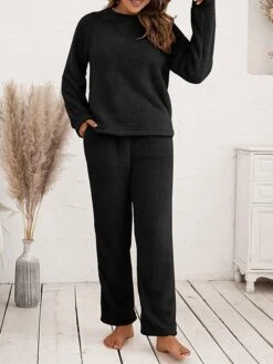 Women's Fuzzy Pajama Sets Pure Color Fashion Casual Soft Home Daily Bed Polyester Warm Breathable Crew Neck Long Sleeve Pant Fall Winter Black Pink 34 Women's Fuzzy Pajama Sets Pure Color Fashion Casual Soft Home Daily Bed Polyester Warm Breathable Crew Neck Long Sleeve Pant Fall Winter Black Pink -Ladies Pajamas Store swzcmi1689581361255