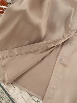 Women's Loungewear Sets Pure Color Fashion Comfort Soft Home Daily Bed Satin Breathable Lapel Long Sleeve Shirt Pant Button Pocket Fall Winter Khaki -Ladies Pajamas Store sxclos1693206718717