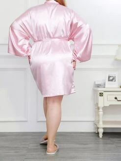 Women's Plus Size Pajamas Bathrobe Pure Color Simple Casual Comfort Home Bed Wedding Party Polyester Breathable V Wire Long Sleeve Summer Fall Claret Black -Ladies Pajamas Store sxpzyb1693986224460