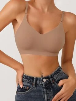 Women's Wireless Bras Padded Bras Double Strap Adjustable Full Coverage V Neck Breathable Pure Color Pull-On Closure Date Casual Daily Nylon Sexy 1PC White Black / Bras & Bralettes / 1 PC