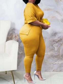 Women's Plus Size Loungewear Sets Pure Color Casual Comfort Soft Daily Date Vacation Polyester Breathable V Wire Short Sleeve Pant Elastic Waist Fall Spring Black Yellow -Ladies Pajamas Store szxllm1675750217097