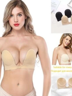 Strapless Silicone Deep U Bra Self-adhesive Gel Sticky Invisible Bra Bra Backless Dress Nude Bra -Ladies Pajamas Store taqmqo1656490637625