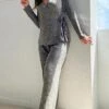 Women's Pajamas Sets Pure Color Maillard Fashion Casual Soft Home Daily Bed Polyester Breathable V Wire Long Sleeve Pant Fall Winter Gray -Ladies Pajamas Store tavqxh1691654771846