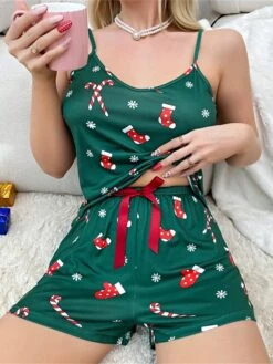 Women's Christmas Pajama Sets Snowflake Fashion Comfort Soft Home Daily Polyester Breathable Straps Sleeveless Strap Top Shorts Elastic Waist Summer Spring Green 13 Women's Christmas Pajama Sets Snowflake Fashion Comfort Soft Home Daily Polyester Breathable Straps Sleeveless Strap Top Shorts Elastic Waist Summer Spring Green -Ladies Pajamas Store tbmhcu1696232039653