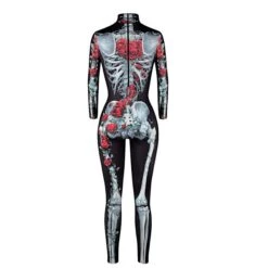 Women's Onesie Skeleton Retro Punk & Gothic Halloween Polyester Breathable Stand Collar Long Pant Fall Winter Black White -Ladies Pajamas Store tbsplg1695713012894