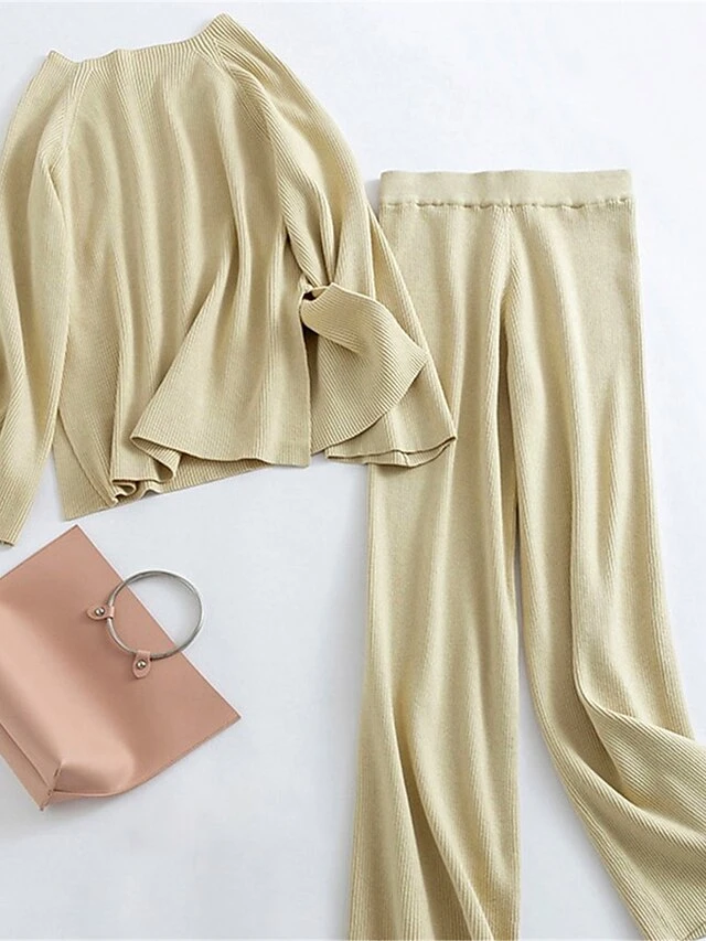 Women's Pajamas Sets Pure Color Fashion Casual Soft Home Daily Bed Knit Breathable Crew Neck Long Sleeve Pant Fall Winter Black Blue 7 Women's Pajamas Sets Pure Color Fashion Casual Soft Home Daily Bed Knit Breathable Crew Neck Long Sleeve Pant Fall Winter Black Blue - Image 5