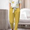 Women's 2 Piece Loungewear Sets Flower Pastoral Style Print Crew Neck Short Sleeve Top And Loose Pants With Pockets Home Daily Polyester Summer Spring Yellow -Ladies Pajamas Store tcymju1683283160359