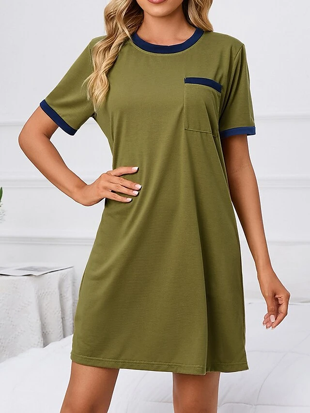 Women's Loungewear Nightshirt Pure Color Fashion Casual Soft Home Daily Bed Polyester Crew Neck Short Sleeve Pocket Summer Spring Claret ArmyGreen 8 Women's Loungewear Nightshirt Pure Color Fashion Casual Soft Home Daily Bed Polyester Crew Neck Short Sleeve Pocket Summer Spring Claret ArmyGreen - Image 6