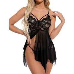 Women's Plus Size Sexy Bodies Sets 2 Pieces Pure Color Ultra Slim Hot Comfort Xmas Home Christmas Bed Lace Breathable Straps Sleeveless Backless Fall Winter Black Pink -Ladies Pajamas Store tdxgfo1694742402649