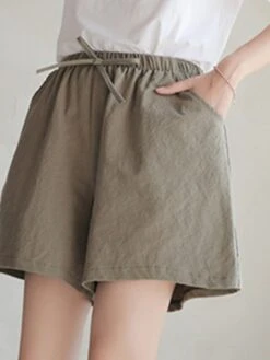 Women's Loungewear Shorts Comfy Summer Shorts Cotton Elastic Waist Casual Solid Color Drawstring Comfy Shorts Black White -Ladies Pajamas Store tesbfs1682486184679