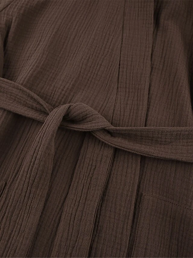 Women's Pajamas Bathrobe Robes Gown Pure Color Simple Casual Comfort Home Daily Bed Cotton Breathable V Wire Long Sleeve Pocket Summer Fall Orange Brown 16 Women's Pajamas Bathrobe Robes Gown Pure Color Simple Casual Comfort Home Daily Bed Cotton Breathable V Wire Long Sleeve Pocket Summer Fall Orange Brown - Image 14