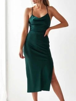 Women's Sexy Lingerie Chemises & Negligees Pure Color Fashion Hot Comfort Party Home Valentine's Day Satin Breathable Straps Sleeveless Backless Summer Spring Black Champagne -Ladies Pajamas Store tgycqo1681109576889