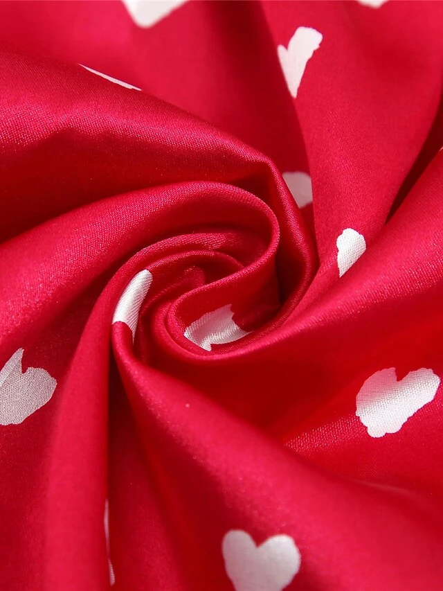 Women's Satin Heart Print Lace PJ Sets 3 Pcs Bathrobe Cami Top And Bow Tie Front Shorts Casual Comfort Soft Home Daily Bed Polyester Breathable Summer Fall White Wine 8 Women's Satin Heart Print Lace PJ Sets 3 Pcs Bathrobe Cami Top And Bow Tie Front Shorts Casual Comfort Soft Home Daily Bed Polyester Breathable Summer Fall White Wine - Image 6