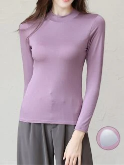 Women's Pajama Top With Chest Pads Loungewear Top Pure Color Fashion Casual Comfort Home Daily Bed Modal Breathable Crew Neck Long Sleeve Fall Winter Black White