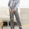 Women's Pajamas Sets Flower Fashion Comfort Soft Home Daily Bed Satin Breathable Lapel Long Sleeve Shirt Pant Button Pocket Fall Winter Black Gray -Ladies Pajamas Store tjeris1693467373482