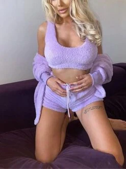 Women‘s Pajamas Winter Sets Nighty Pjs 3 Pieces Pure Color Comfort Soft Plush Home Daily Bed Fleece Warm Hoodie Short Pant Hoodie Shorts Pocket Winter Fall Green Purple -Ladies Pajamas Store tjjvlv1663903470678