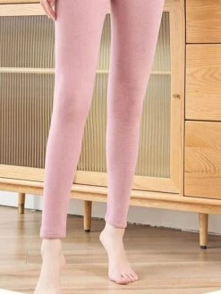 Women's Thermal Pants Pure Color Warm Fashion Simple Home Daily Bed Polyester Warm Breathable Long Pant Pant Elastic Waist Fall Winter Pink Camel -Ladies Pajamas Store tjuuuc1692348317731