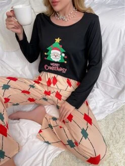 Women's Christmas Loungewear Sets Letter Santa Claus Fashion Comfort Soft Home Xmas Daily Polyester Breathable Crew Neck Long Sleeve T Shirt Tee Pant Fall Winter 90004