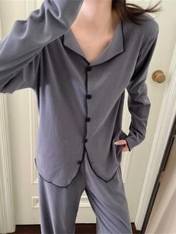 Women's Loungewear Sets Pure Color Fashion Comfort Soft Home Daily Bed Polyester Breathable Lapel Long Sleeve Pant Button Elastic Waist Fall Winter White Brown -Ladies Pajamas Store tqpgfq1692348338253