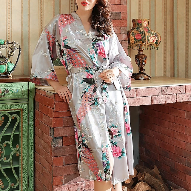 Women's Robes Gown Bathrobes Pure Color Simple Comfort Home Party Wedding Party Spandex Gift Long Sleeve Belt Included Spring Summer Navy Blue 3 Women's Robes Gown Bathrobes Pure Color Simple Comfort Home Party Wedding Party Spandex Gift Long Sleeve Belt Included Spring Summer Navy Blue