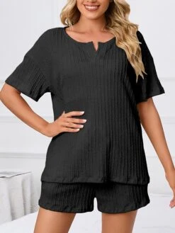 Women's Plus Size Loungewear Sets Pure Color Casual Comfort Soft Home Street Daily Polyester V Wire Short Sleeve T Shirt Tee Shorts Pocket Summer Spring Black Pink 33 Women's Plus Size Loungewear Sets Pure Color Casual Comfort Soft Home Street Daily Polyester V Wire Short Sleeve T Shirt Tee Shorts Pocket Summer Spring Black Pink -Ladies Pajamas Store tsxybn1679463224148
