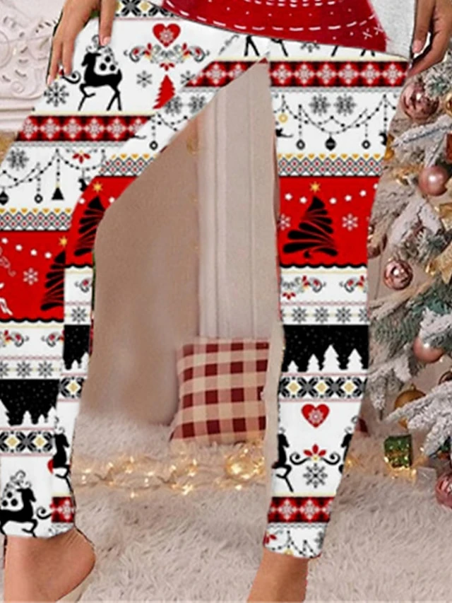 Women's Plus Size Christmas Pajamas Sets Animal Elk Fashion Comfort Soft Home Xmas Carnival Cotton Spandex Jersey Gift Long Sleeve T Shirt Tee Pant Elastic Waist Fall Spring White 5 Women's Plus Size Christmas Pajamas Sets Animal Elk Fashion Comfort Soft Home Xmas Carnival Cotton Spandex Jersey Gift Long Sleeve T Shirt Tee Pant Elastic Waist Fall Spring White - Image 3