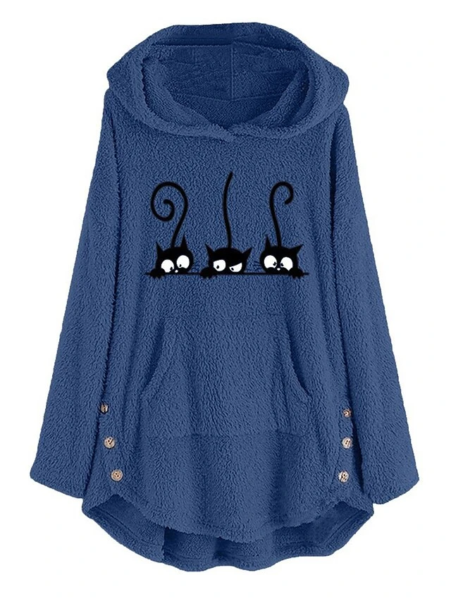 Women's Loungewear Top Cat Fashion Plush Halloween Street Date Fleece Breathable Hoodie Long Sleeve Button Pocket Fall Winter Lotus Pink Black 9 Women's Loungewear Top Cat Fashion Plush Halloween Street Date Fleece Breathable Hoodie Long Sleeve Button Pocket Fall Winter Lotus Pink Black - Image 7