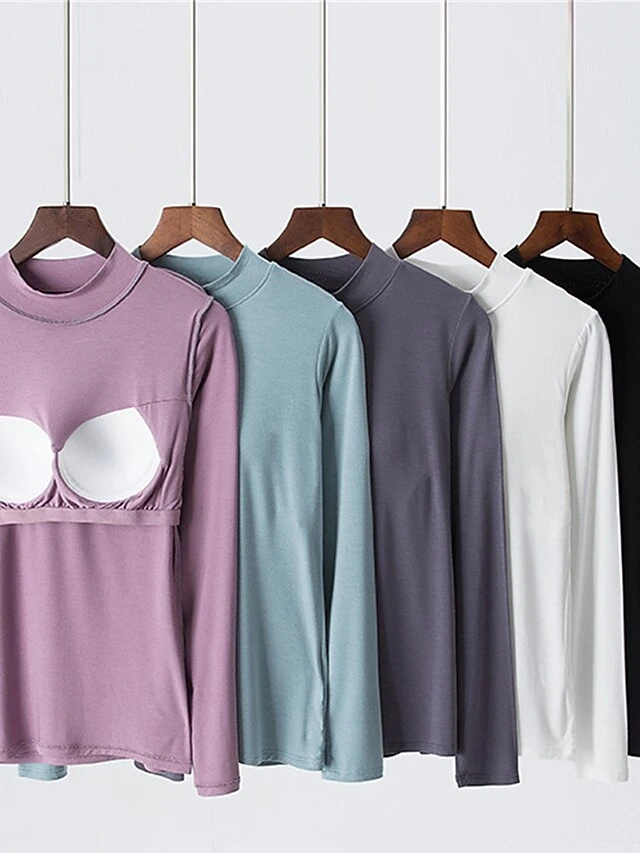 Women's Pajama Top With Chest Pads Loungewear Top Pure Color Fashion Casual Comfort Home Daily Bed Modal Breathable Crew Neck Long Sleeve Fall Winter Black White 17 Women's Pajama Top With Chest Pads Loungewear Top Pure Color Fashion Casual Comfort Home Daily Bed Modal Breathable Crew Neck Long Sleeve Fall Winter Black White - Image 15