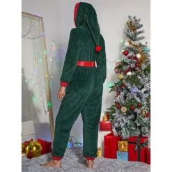 Women's Onesie Pajama Elk Warm Fashion Plush Home Christmas Daily XmasWarm Hoodie Long Sleeve Fall Winter Green -Ladies Pajamas Store twrrux1694742425664