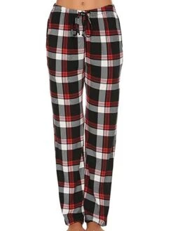 Women's Loungewear Pants Grid / Plaid Simple Casual Comfort Home Daily Vacation Cotton Breathable Pant Pocket Elastic Waist Fall Winter Black Wine -Ladies Pajamas Store txtwqn1695628317091