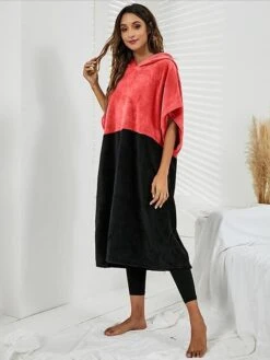 Women's Robes Gown Pure Color Comfort Home Polyester Comfort Short Sleeve Pullover Pocket Hoodie Summer Red Blue -Ladies Pajamas Store tyqutp1690446015001