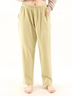Women's Plus Size Cotton Lounge Pants Pure Color Fashion Casual Comfort Home Street Daily Cotton Warm Gift Pant Pocket Elastic Waist Fall Winter Elegant Black Ivory White -Ladies Pajamas Store ucgvgc1693986207976