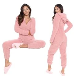 Women's Flannel Onesies Pajama For Adult Jumpsuits Nighty Pure Color Simple Comfort Party Home ChristmasWarm Gift Hoodie Long Sleeve Fall Winter Black -Ladies Pajamas Store ucinun1639475931625