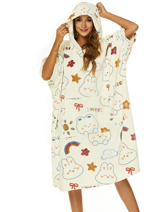 Women's Robes Gown Cartoon Comfort Home Polyester Comfort Hoodie Short Sleeve Pullover Pocket Hoodie Summer Beige 6 Women's Robes Gown Cartoon Comfort Home Polyester Comfort Hoodie Short Sleeve Pullover Pocket Hoodie Summer Beige - Image 4