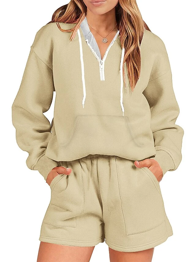 Women's Loungewear Sets Pure Color Sport Casual Comfort Home Street Daily Cotton Blend Breathable Hoodie Long Sleeve Hoodie Shorts Pocket Fall Winter Black Pink 7 Women's Loungewear Sets Pure Color Sport Casual Comfort Home Street Daily Cotton Blend Breathable Hoodie Long Sleeve Hoodie Shorts Pocket Fall Winter Black Pink - Image 5
