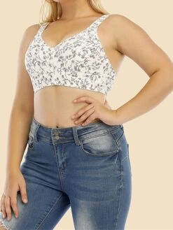 Women's Plus Size Bra Flower Undergarments Home Bed Lace Breathable Straps Sleeveless Backless Summer Spring White Wine -Ladies Pajamas Store ujctdh1694606882799