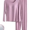 Women's Modal Pajamas Sets With Chest Pads Pure Color Casual Comfort Home Bed Modal Breathable Crew Neck Long Sleeve T Shirt Tee Pant Elastic Waist Fall Winter Black White -Ladies Pajamas Store uoqfog1696851597357