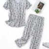 Women's Pajamas Pajama Top And Pant Sets Animal Cartoon Fashion Casual Soft Home Daily Bed Cotton Breathable Crew Neck Short Sleeve T Shirt Tee Pant Summer Spring Pink Navy Blue -Ladies Pajamas Store uoygpl1681464641002