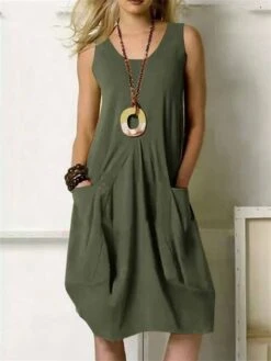 Women's Loungewear Nightshirt Dress Pure Color Fashion Casual Soft Home Street Daily Cotton Breathable Crew Neck Sleeveless Dress Pocket Summer Spring Army Green Orange 11 Women's Loungewear Nightshirt Dress Pure Color Fashion Casual Soft Home Street Daily Cotton Breathable Crew Neck Sleeveless Dress Pocket Summer Spring Army Green Orange -Ladies Pajamas Store upkqeg1679970577798