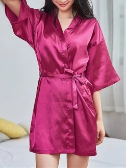 Women's Pajamas Robe Bathrobe Robes Gown Pure Color Casual Comfort Soft Home Daily Bed Satin Breathable V Wire Half Sleeve Summer Fall Black White -Ladies Pajamas Store uprhrw1689581320450