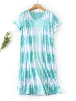 Women's Pajamas Nightgown Nightshirt Dress Tie Dye Fashion Casual Soft Home Daily Bed Cotton Breathable Crew Neck Short Sleeve Summer Spring Light Pink Pink -Ladies Pajamas Store uputim1681464637993