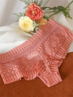 Women's Flower Lace Hole Simple Pure Color Basic Panties Brief Micro-elastic Mid Waist Sexy Nylon 1 PC Green One-Size -Ladies Pajamas Store uqkrzs1637930144588