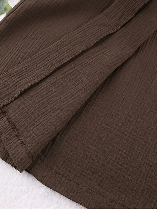 Women's Pajamas Bathrobe Robes Gown Pure Color Simple Casual Comfort Home Daily Bed Cotton Breathable V Wire Long Sleeve Pocket Summer Fall Orange Brown 13 Women's Pajamas Bathrobe Robes Gown Pure Color Simple Casual Comfort Home Daily Bed Cotton Breathable V Wire Long Sleeve Pocket Summer Fall Orange Brown - Image 11