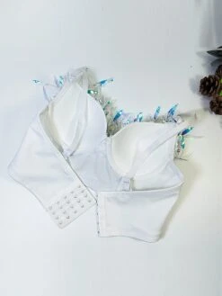 Women's Rhinestone Corset Bustier Feather Undergarments Home Daily Bed Polyester Breathable Straps Sleeveless Backless Summer Spring Black White -Ladies Pajamas Store uvtgzk1696315686524