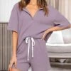 Women's Loungewear Sets Pure Color Fashion Simple Comfort Daily Vacation Going Out Spandex Breathable V Wire Short Sleeve Shorts Elastic Waist Summer Spring Black Yellow -Ladies Pajamas Store uvvabz1681203205883