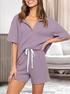 Women's Loungewear Sets Pure Color Fashion Simple Comfort Daily Vacation Going Out Spandex Breathable V Wire Short Sleeve Shorts Elastic Waist Summer Spring Black Yellow