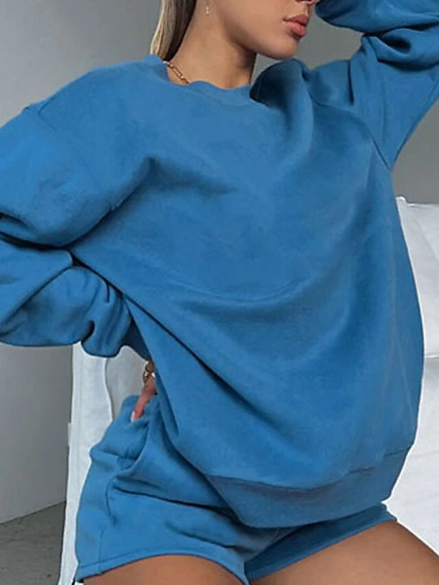 Women's Lounge Sets Sweatshirt And Shorts Pure Color Fashion Casual Comfort Street Daily Date Polyester Breathable Crew Neck Long Sleeve Hoodie Shorts Fall Winter Black White 5 Women's Lounge Sets Sweatshirt And Shorts Pure Color Fashion Casual Comfort Street Daily Date Polyester Breathable Crew Neck Long Sleeve Hoodie Shorts Fall Winter Black White - Image 3