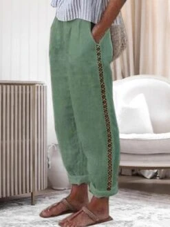 Women's Loungewear Pants Lounge Pants Pure Color Simple Casual Comfort Home Daily Vacation Cotton And Linen Breathable Pocket Elastic Waist Summer Spring White Blue -Ladies Pajamas Store uxltxz1678256921637